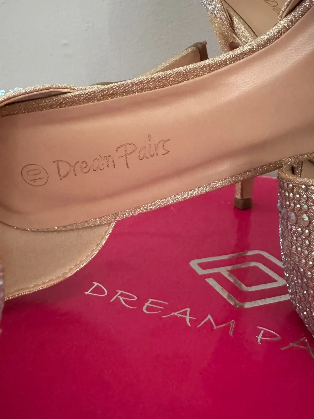 Dream Pairs Gold Rhinestone Ankle-Strap Platform Heels